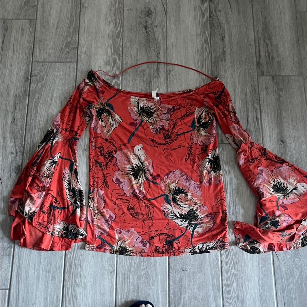 We The Free Orange Floral Blouse